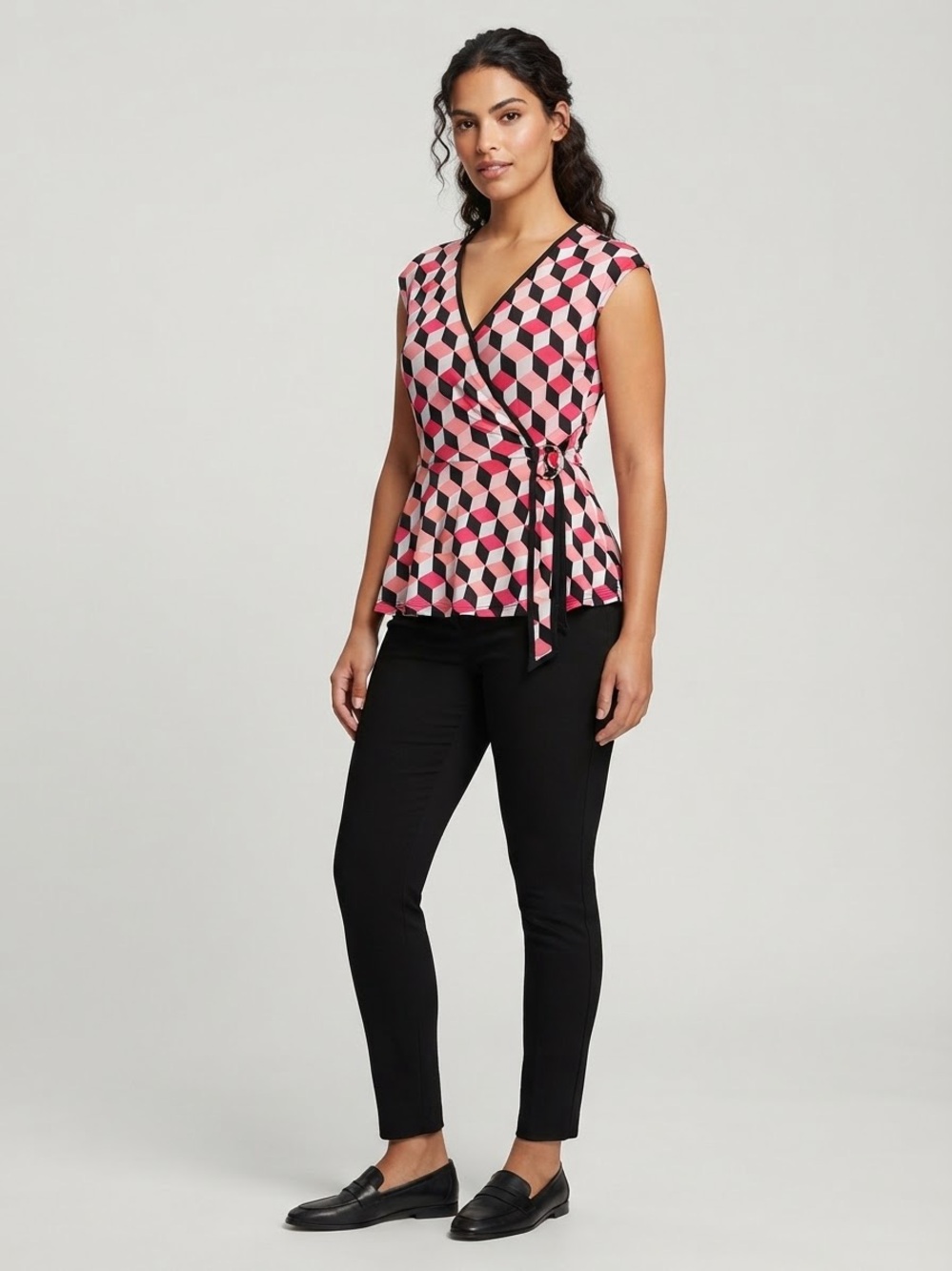 Michael Kors Pink and Black Geometric Wrap Top
